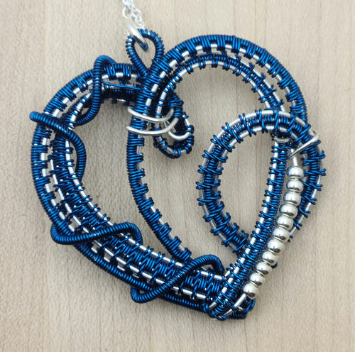 Woven Wire Peacock Heart Pendant