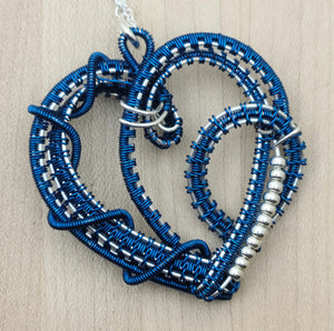 Woven Wire Peacock Heart Pendant