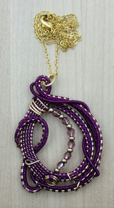 Woven Wire Amethyst Crystal & Gold Pendant