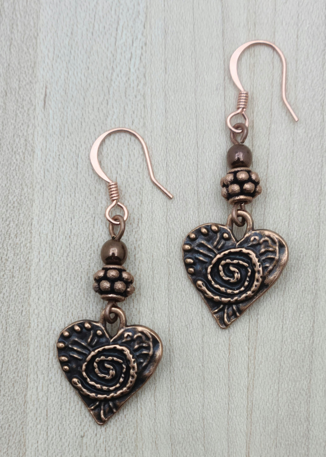 Swirly Copper Heart Earrings