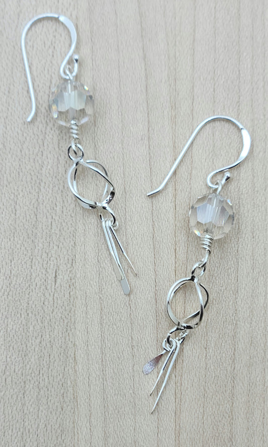 Dainty Sterling silver Paddle & Crystal Earrings