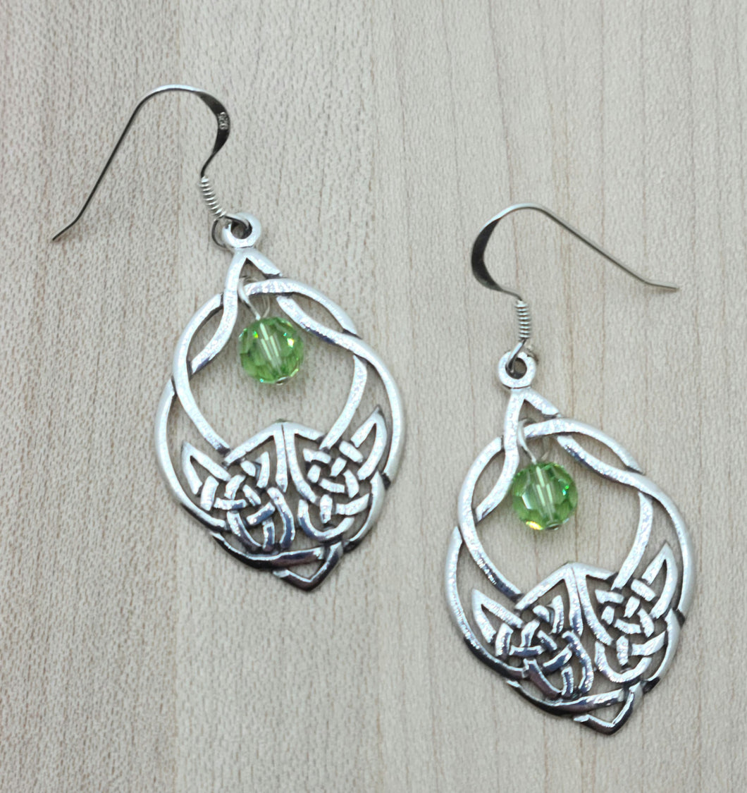 Peridot Crystal & Sterling Silver Celtic Design Earrings