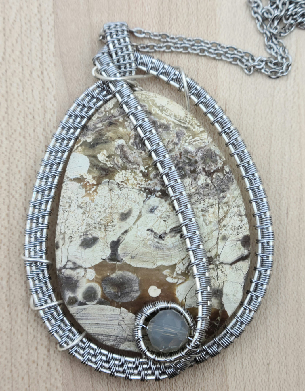 Woven Wire & Ocean Jasper Large Pendant