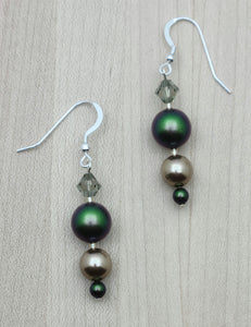 Scarabeous Green & Bronze Crystal Pearl Necklace & Earrings