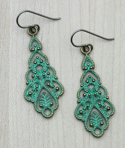 green patina boho earrings