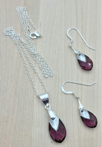 Amethyst Teardrop Pendant Necklace & Earrings