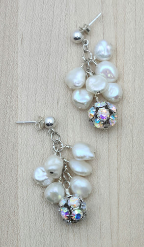 Crystal & Keshi Pearl Cluster Earrings