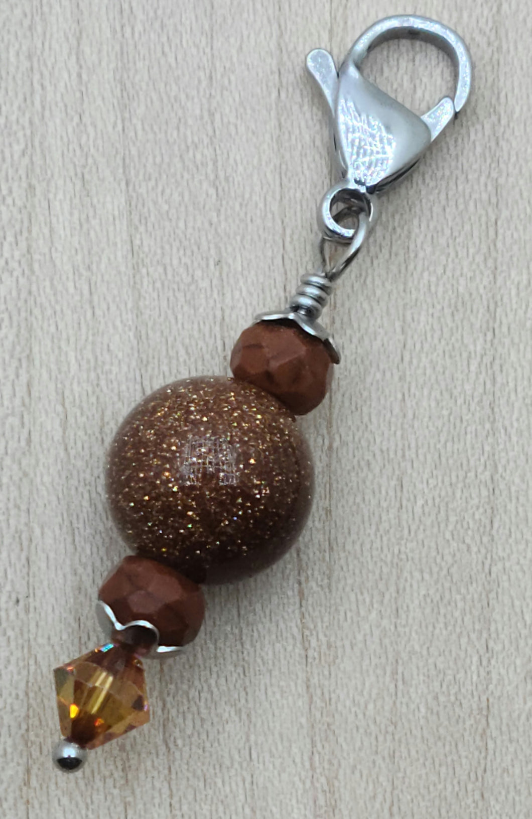 Zipper Pull - Goldstone  & topaz crystal