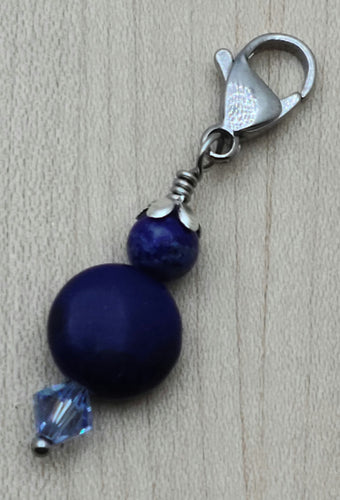 Zipper Pull - Navy Blue & Crystal