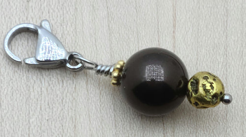 Zipper Pull - Chocolate crystal pearl & Gold plated lava stone