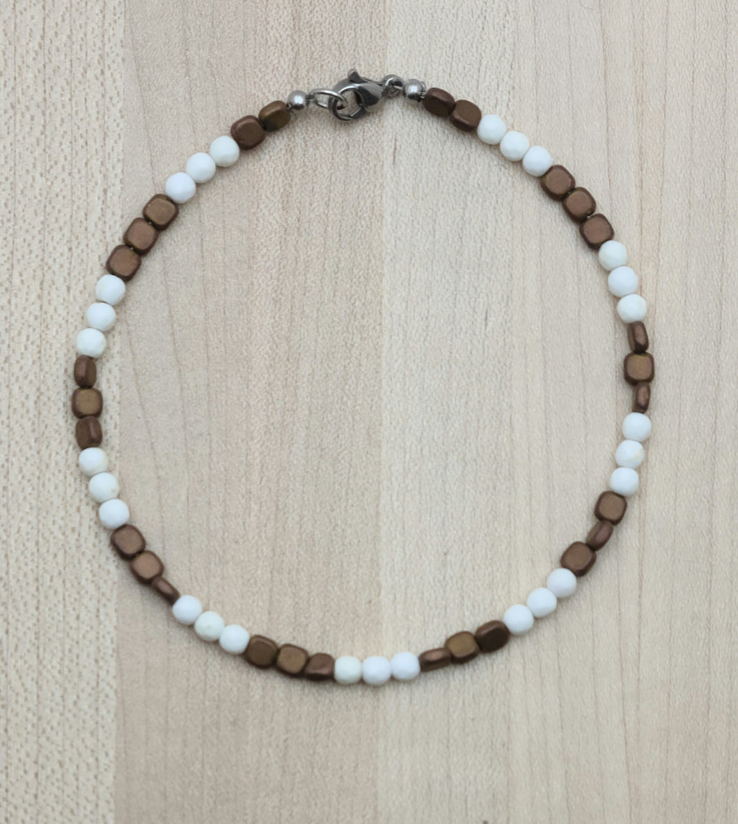 Cream magnesite & Bronze electroplated hematite Anklet