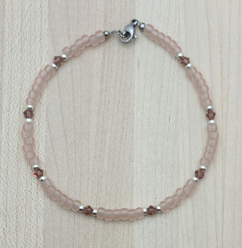 Rose Miyuki seed beads & crystals & Silver Miyuki seed beads Anklet