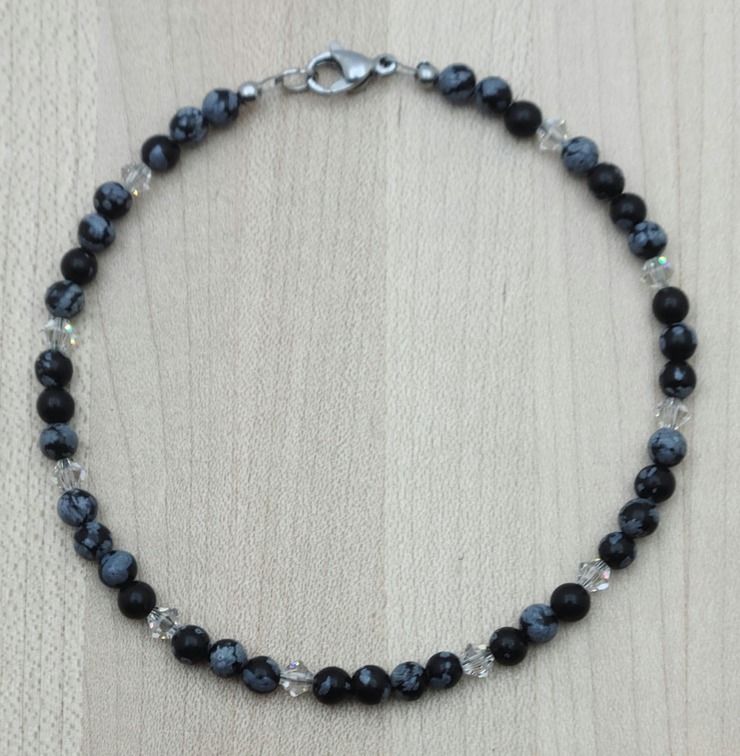 Snowflake Obsidian & Crystal Anklet