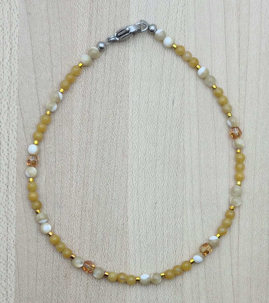 Mother of Pearl & Yellow Jade Anklet