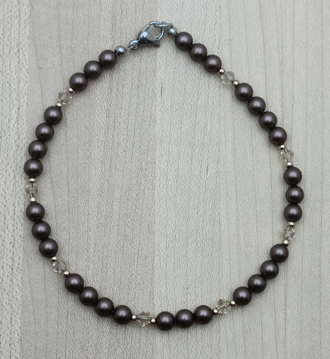 Velvet Brown Crystal Pearl & Crystals Anklet