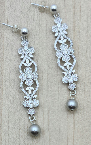 Long Floral CZ Earrings