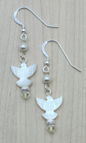 Mother of Pearl & Crystal Dove Earrings