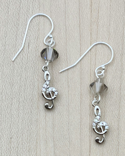 Tiny CZ Treble Clef Earrings