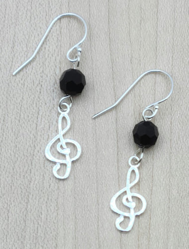 Treble Clef & Black Crystal Earrings