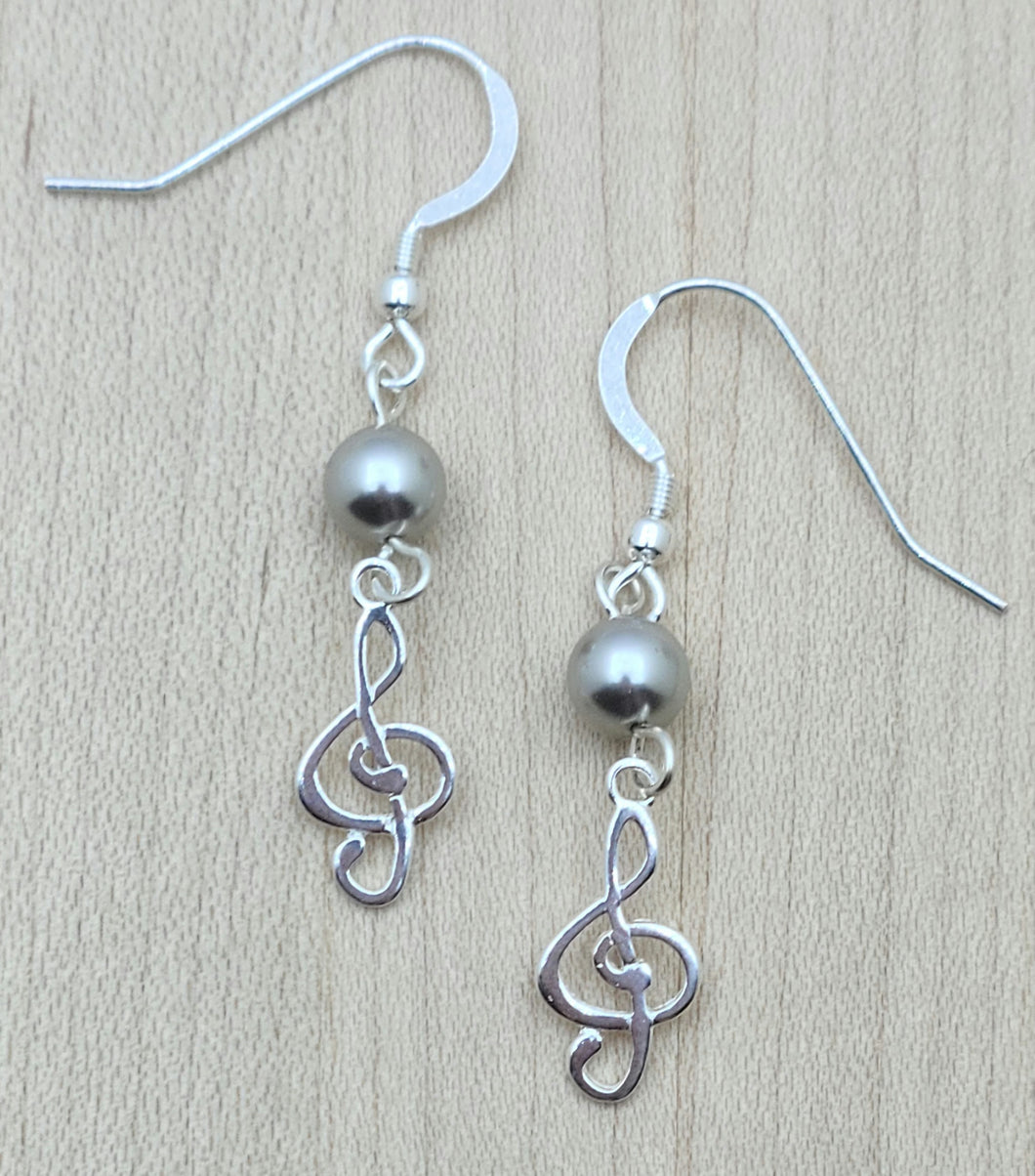 Treble Clef on Silver Earrings