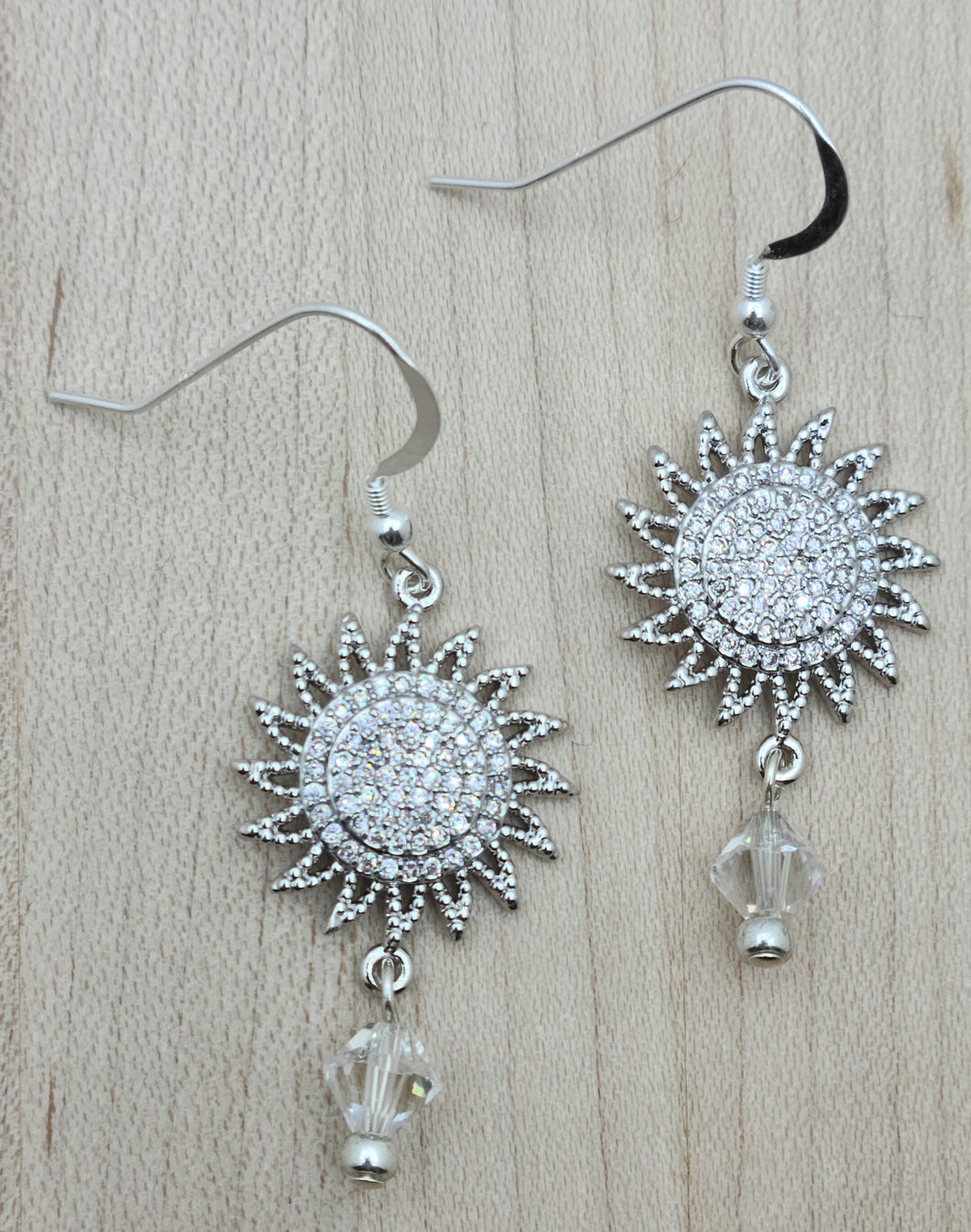 Silver & CZ Sunburst Earrings