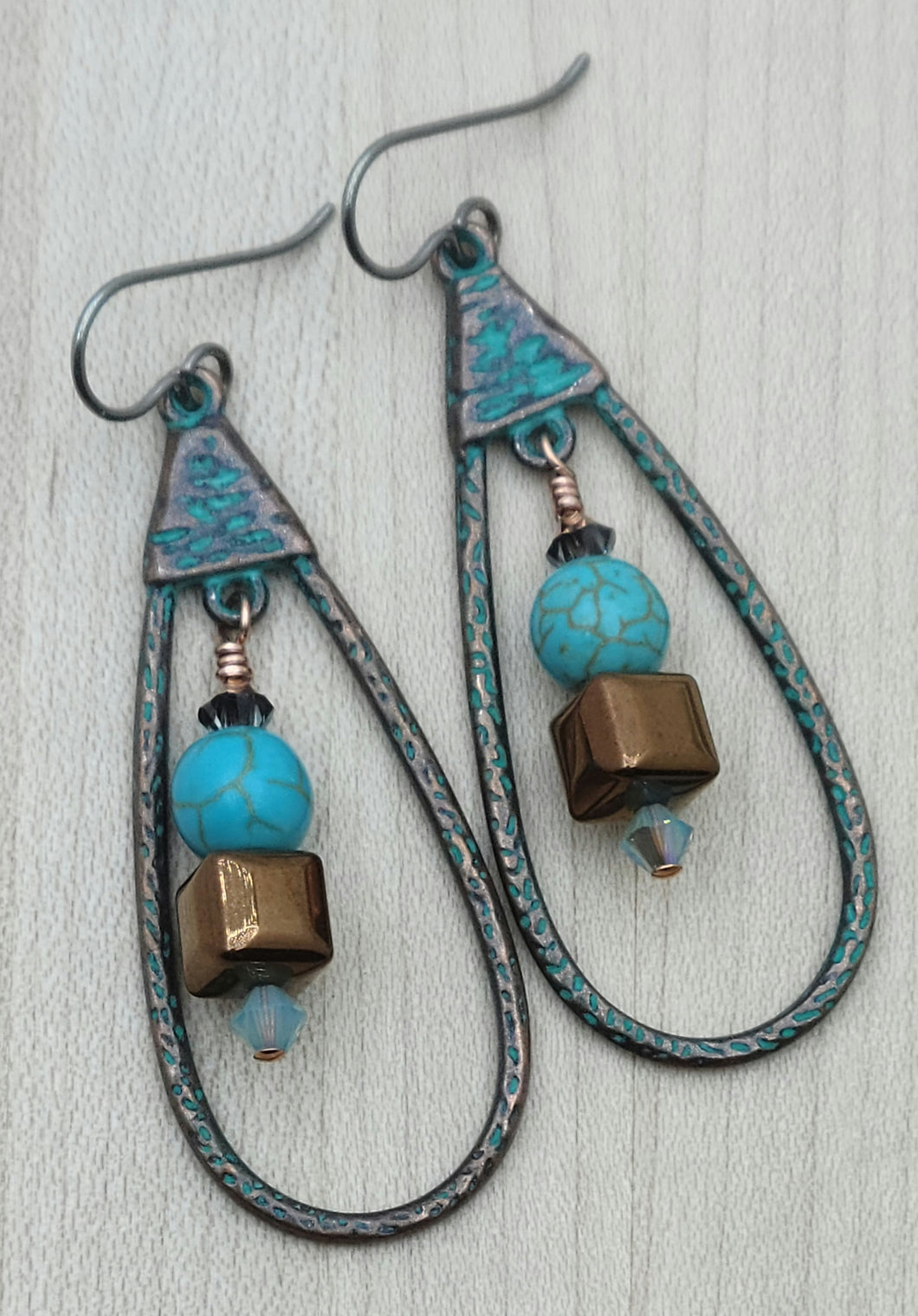 Patina Green Rustic Teardrop Earrings