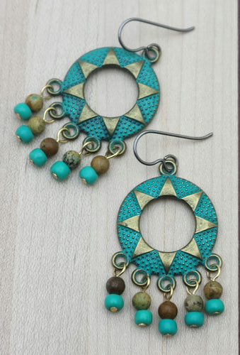 Patina Green Sunburst Earrings