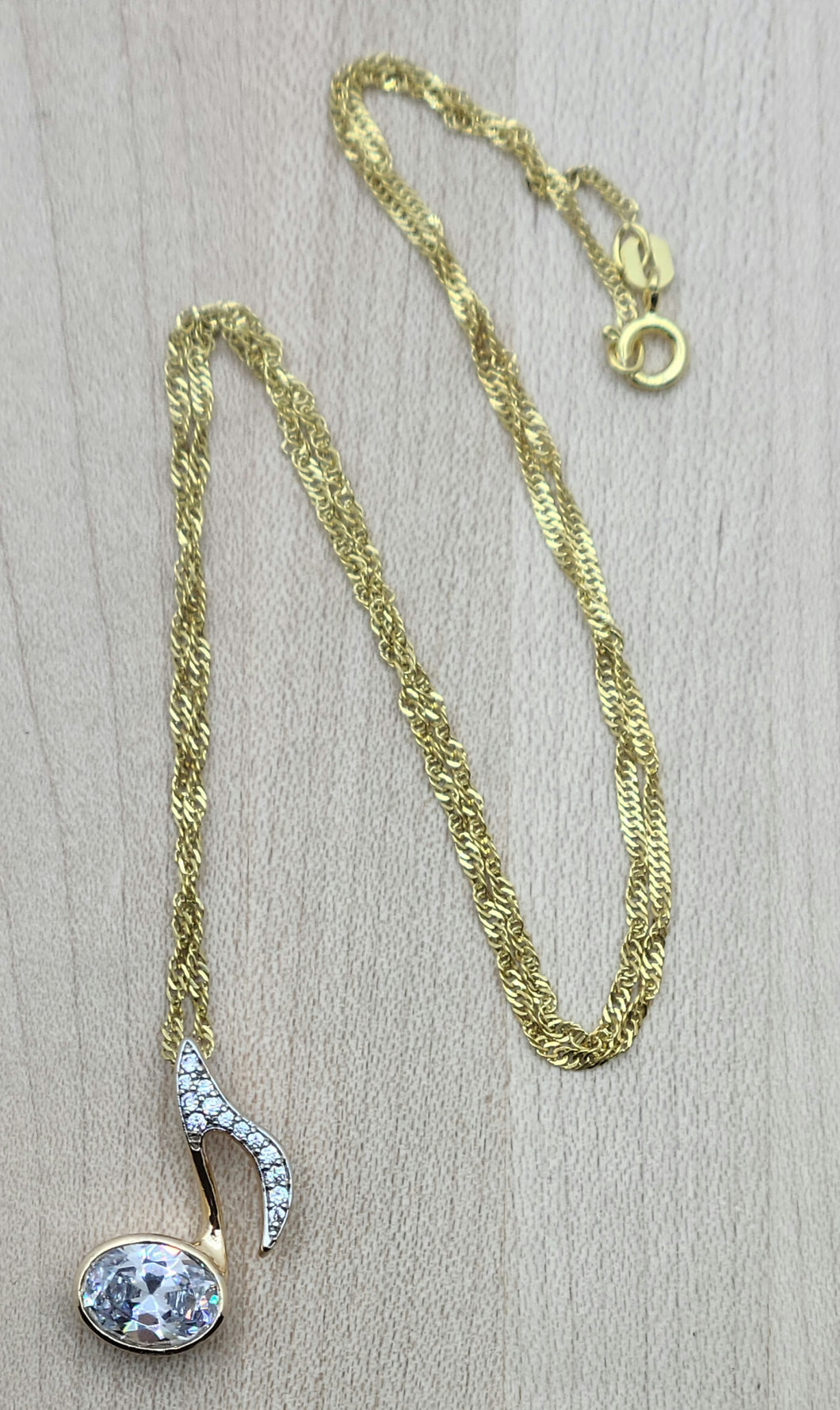 CZ & Gold 8th Note Necklace