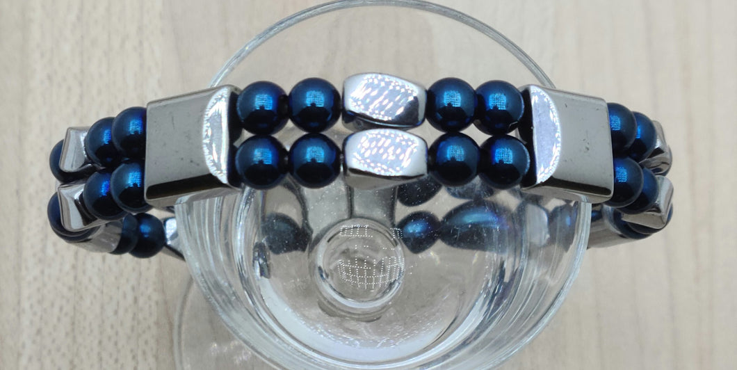 Blue Iris & Silver Double Row Magnetic Bracelet