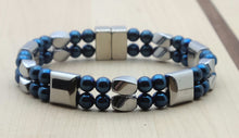 Blue Iris & Silver Double Row Magnetic Bracelet