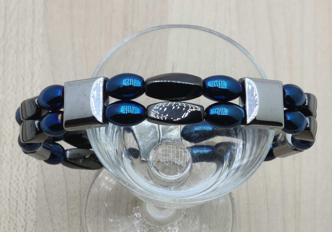 Blue Iris & Grey Double Row Magnetic Bracelet