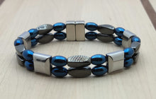 Blue Iris & Grey Double Row Magnetic Bracelet