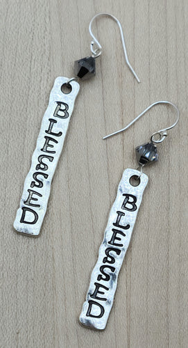 Crystals & Pewter Blessed Imprinted Earrings