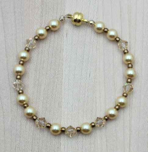 Light Gold Crystal & Crystal Pearls & Bronze Bracelet