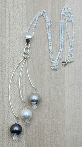 Grey, White, Silver Shell Pearl Necklace