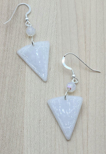 Burma White Jade Triangle & Crystal Earrings