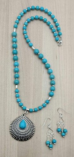 Turquoise Howlite & Pewter Necklace & Earrings