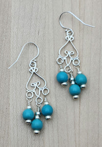 sterling silver chandelier earrings with dangling turquoise howlite