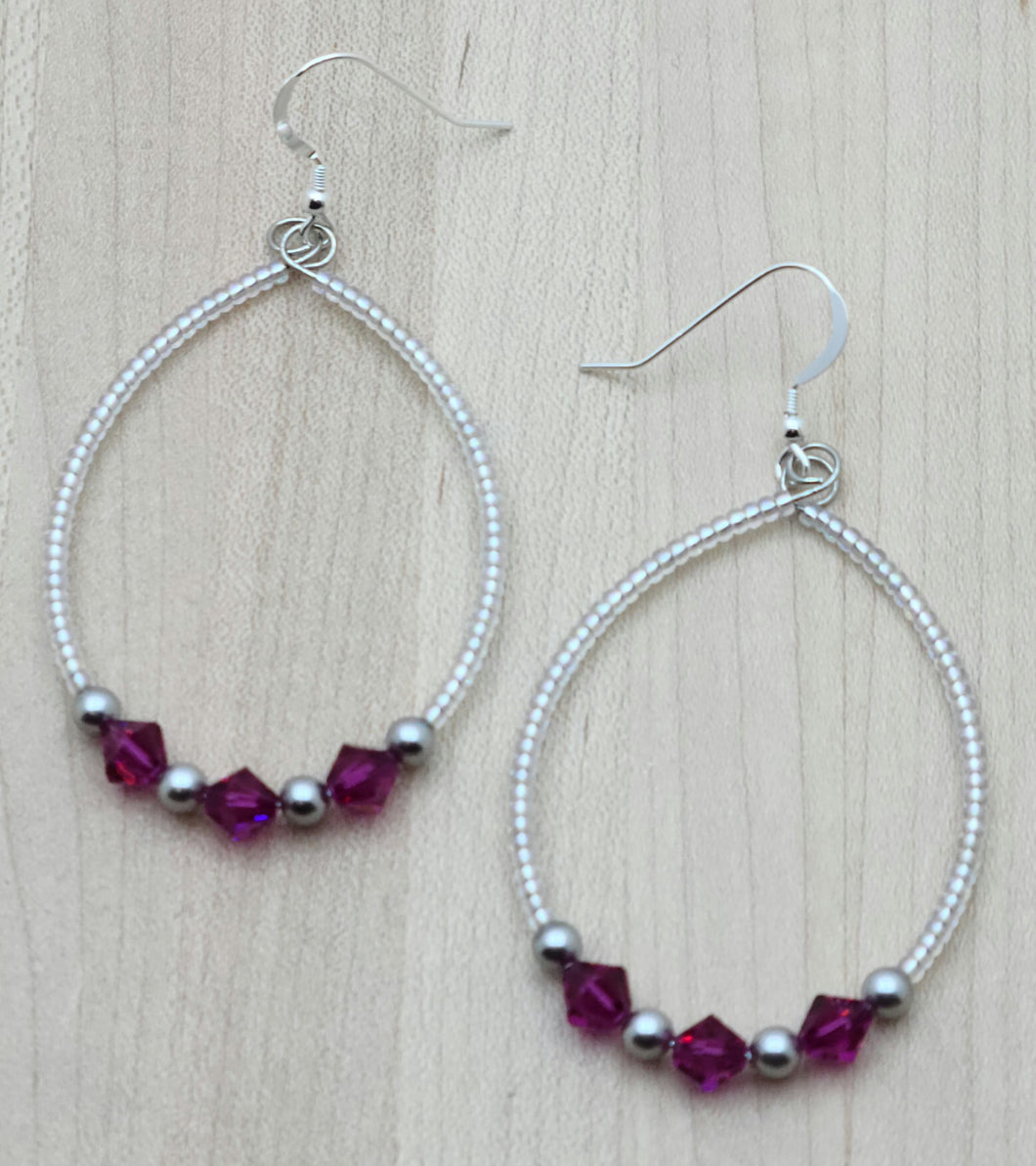 Fuchsia Teardrop Hoop Earrings