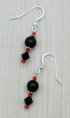 Orange Crystal & Black Crystal Pearl Earrings