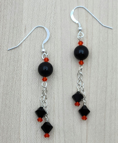 Orange Crystal & Black Crystal Pearl Dangle Earrings