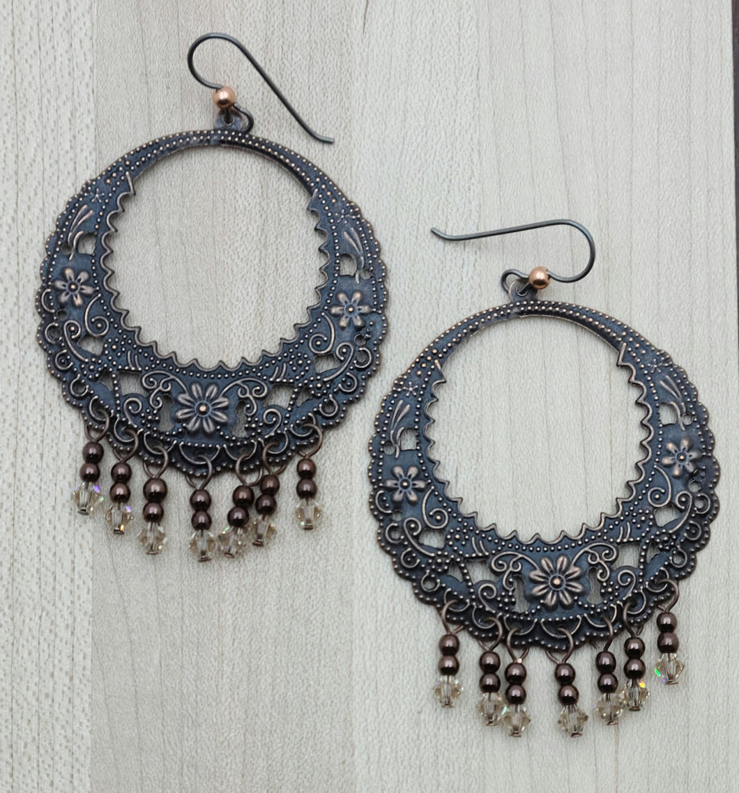 Copper & Crystal Hoop Earrings