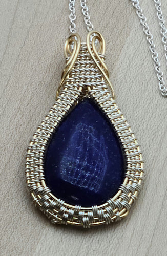 Gold & Silver Woven Wire Lapis Lazuli Lazuli Teardrop