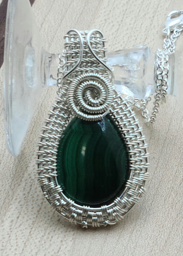 Woven Wire Malachite Teardrop