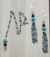 Turquoise Howlite & Elderberry Necklace & Long, beaded tassel Earrings