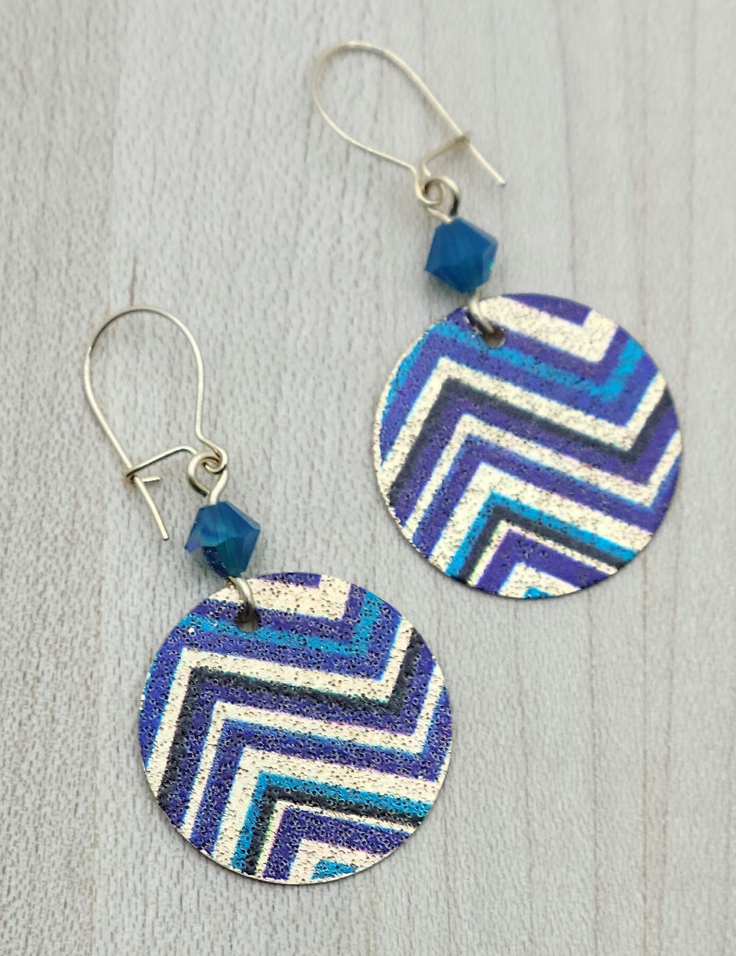 Blue & Gold Zig-Zag Earrings with crystals