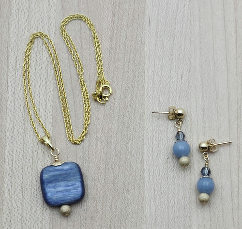 Graceful and serene, my Kyanite Drop Necklace and Agelite Earrings exude a sense of calm.