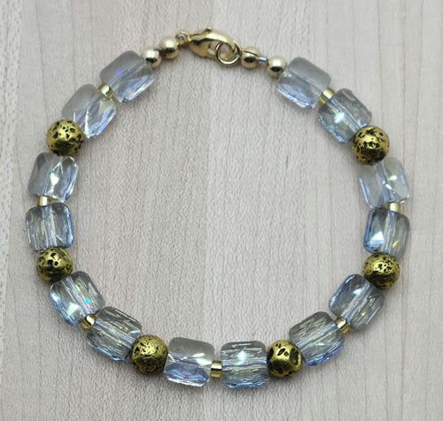 Blue Crystal & Gold Plated lava stone Bracelet