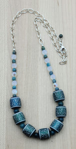 Metallic Teal Etched Crystal Necklace