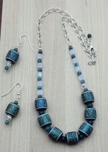 Metallic Teal Etched Crystal Necklace & Earrings